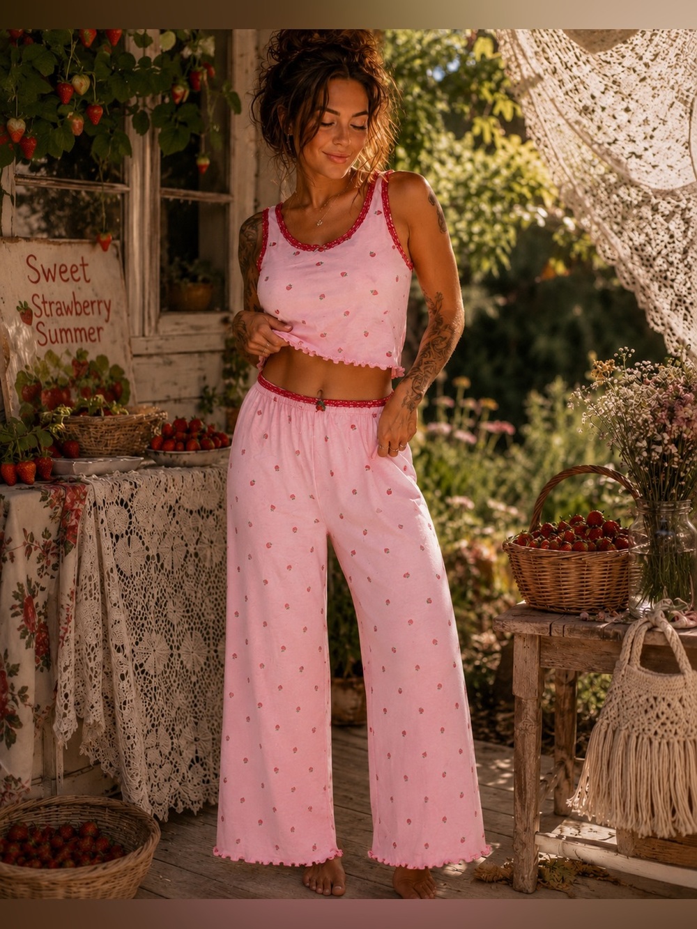 NWT Strawberry  Boho Shabby Chic Strawberry Lounge Set